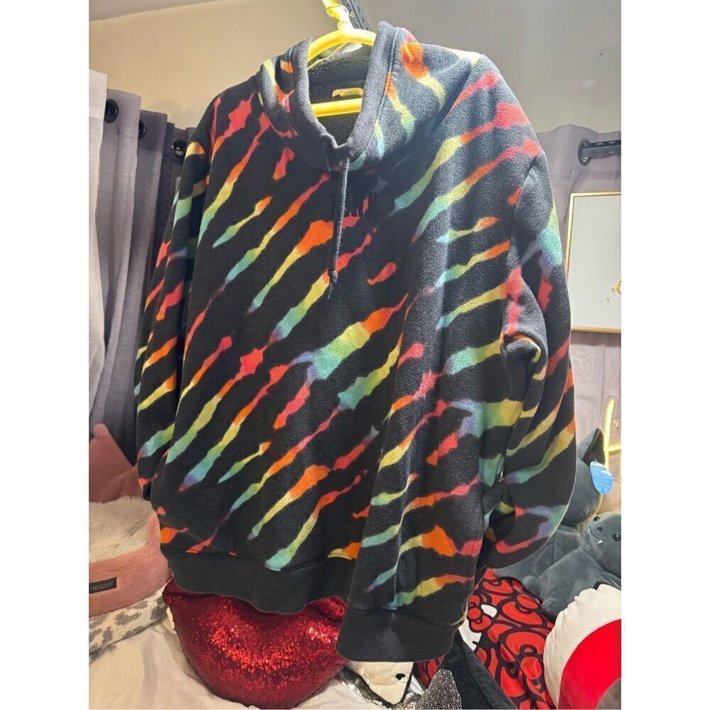VS Pink rainbow zebra pullover cowl neck  Sherpa lined size large /L - Picture 3 of 8